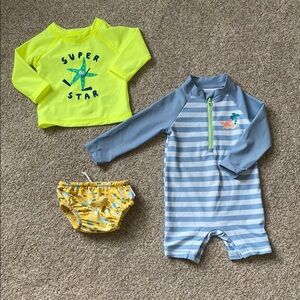 Baby Swimwear Set with Rash Guard and Striped Romper